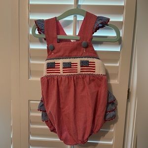 Smockadot smocked patriotic 4th of July Ruffle Gingham Bubble